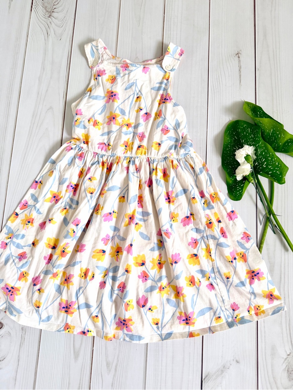 Tea Collection White Sundress with Yellow & Pink Floral Print